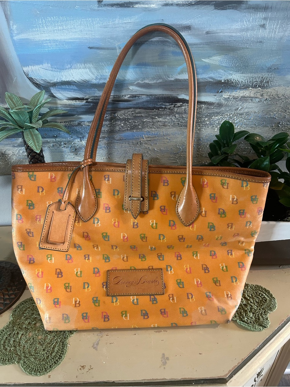 HTF Y2K rainbow Dooney & Bourke Orange Signature Tote Bag